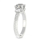 18kt White Gold Valencia Three Stone Vintage Lab Diamond Ring standing product image one