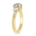 18kt Yellow Gold Valencia Three Stone Vintage Lab Diamond Ring standing product image one
