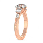 9ct Rose Gold Valencia Three Stone Vintage Lab Diamond Ring standing product image one