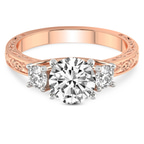 9ct Rose Gold Valencia Three Stone Vintage Lab Diamond Ring front image
