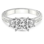 2.08 Ct Princess Cut Valencia Three Stone Vintage Lab Diamond Ring in 14kt White Gold front image