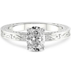 3.54 Ct Oval Cut Ivory Vintage Solitaire Lab Diamond Ring in 14kt White Gold front image