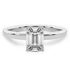 1.05 Ct EMERALD Cut Four Prong Solitaire 2mm Lab Diamond Ring in 14kt White Gold front image