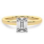 5.01 Ct EMERALD Cut Four Prong Solitaire 2mm Lab Diamond Ring in 18kt Yellow Gold front image
