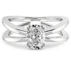 5.48 Ct OVAL Cut Stella Criss Cross Solitaire Lab Diamond Ring in 14kt White Gold front image