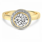 14kt Yellow Gold Upturned Dome Bezel Halo Lab Diamond Ring front image