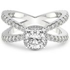 4.00 Ct Cushion Cut Electra Criss Cross Halo Lab Diamond Ring in 14kt White Gold front image
