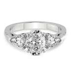 2.51 Ct Oval Cut Della Three stone Side Pear Lab Diamond Ring in 14kt White Gold front image