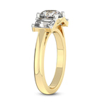 6.08 Ct Round Cut Lauren Three stone Side Emerald Lab Diamond Ring in 18kt Yellow Gold left