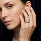 14kt White Gold Lauren Three stone Side Emerald Lab Diamond Ring model image