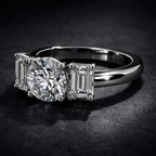 14kt White Gold Lauren Three stone Side Emerald Lab Diamond Ring color product image one