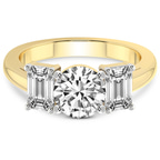 6.08 Ct Round Cut Lauren Three stone Side Emerald Lab Diamond Ring in 18kt Yellow Gold front image