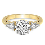 1.56 Ct Round Cut Leona Three stone Side Pear Lab Diamond Ring in 14kt Yellow Gold front image