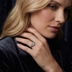 9ct Rose Gold Denise Three stone Side Emerald Lab Diamond Ring model image