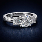 14kt Yellow Gold Denise Three stone Side Emerald Lab Diamond Ring color product image one