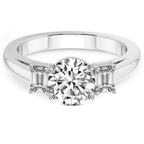Platinum Denise Three stone Side Emerald Lab Diamond Ring front image
