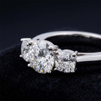 14kt Yellow Gold Kinsley Three Stone Side Cushion Lab Diamond Ring color product image one