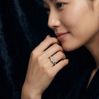 Platinum Bethany Three Stone Side Oval Lab Diamond Ring model image