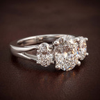 Platinum Bethany Three Stone Side Oval Lab Diamond Ring color product image two