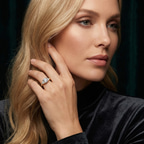 10kt Rose Gold Caroline Three Stone Side Trillion Lab Diamond Ring model image