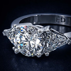 14kt White Gold Caroline Three Stone Side Trillion Lab Diamond Ring color product image one