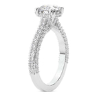 6.29 Ct ROUND Cut Eternia Criss Cross Side Halo Lab Diamond Ring in 10kt White Gold left