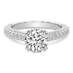 6.29 Ct ROUND Cut Eternia Criss Cross Side Halo Lab Diamond Ring in 10kt White Gold front image
