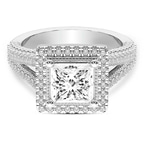 11.24 Ct PRINCESS Cut Opulenté Antique Halo Lab Diamond Ring in 18kt White Gold front image