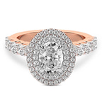 2.06 ct. oval Crowned Cresta double halo ring in 18kt rose gold front image