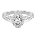 1.35 ct. pear Enchanté side stone halo ring in 10kt white gold front image
