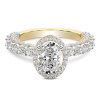 4.70 Ct Oval Cut Enchanté Side Stones Halo Lab Diamond Ring in 18kt Yellow Gold front image