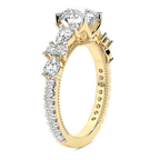1.58 Ct HEART Cut Chrizan Round & Pear Side Stone Lab Diamond Ring in 14kt Yellow Gold left