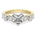1.58 Ct HEART Cut Chrizan Round & Pear Side Stone Lab Diamond Ring in 14kt Yellow Gold front image