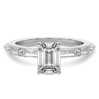 4.16 Ct Emerald Cut Kimberly Baguette Side Stone Lab Diamond Ring in 14kt White Gold front image