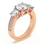 2.91 ct. asscher Desdemona Round Three Stone Lab Diamond Ring in 14kt rose gold standing product image one