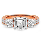 2.91 ct. asscher Desdemona Round Three Stone Lab Diamond Ring in 14kt rose gold front image