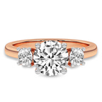 18kt Rose Gold Evelina Round Three Stone Lab Diamond Ring front image