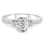 3.50 Ct Oval Cut Trilogy Three Stone Lab Diamond Ring in 14kt White Gold front image