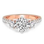 14ct Rose Gold Tiara Three stone Lab Diamond Ring front image