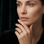 2.70 ct. heart Synthia Three Stone Ring in 18kt rose gold model image
