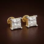 14kt Rose Gold Four Prong Princess Lab Diamond Stud Earrings (3 Ct. Tw.) color product image one
