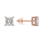 14kt Rose Gold Four Prong Princess Lab Diamond Stud Earrings (3 Ct. Tw.) side right image one