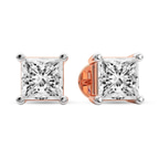 14kt Rose Gold Four Prong Princess Lab Diamond Stud Earrings (3 Ct. Tw.) standing product image one
