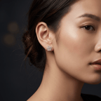 Platinum Peony Flower Fashion Lab Diamond Stud Earrings (1 Ct. Tw.) model image two