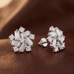 Platinum Peony Flower Fashion Lab Diamond Stud Earrings (1 Ct. Tw.) color product image two