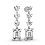 14ct White Gold Emerald and Round Fashion Lab Diamond Dangle Earrings (1 Ct. Tw.) left