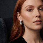 Platinum Sirena Round Lab Diamond Hoop Earrings (1 Ct. Tw.) model image two