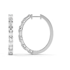 Platinum Olea Emerald and Round Lab Diamond Hoop Earrings (2 Ct. Tw.) left