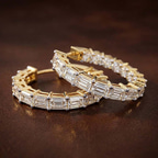 10kt White Gold Willa Emerald & Round Lab Diamond Hoop Earrings (4 Ct. Tw.) color product image one