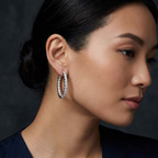 Platinum Meara Round Lab Diamond Hoop Earrings (1 Ct. Tw.) model image two
